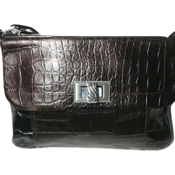 Vintage Brighton Shoulder Bag Classic Flap Handbag Croco Embossed Accents - Picture 3 of 6
